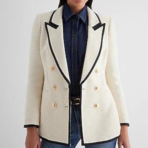 Express Women's White Tweed Double Breasted Button Blazer Size Medium - Picture 2 of 7